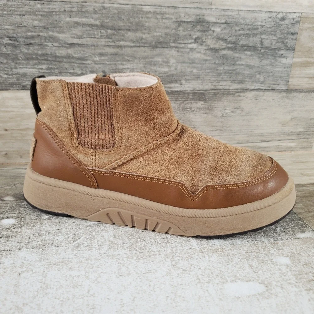 UGG Hamdi Toddler Boots Sz 2 Chestnut Suede Side Zipper Round Toe Pull On